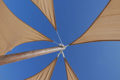 Low angle view of tent against clear blue sky