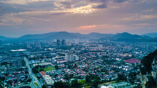 High angle view of cityscape against sky