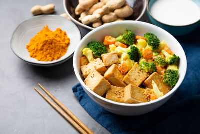 High angle view of food on table