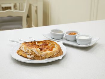 Close-up of food in plate on table