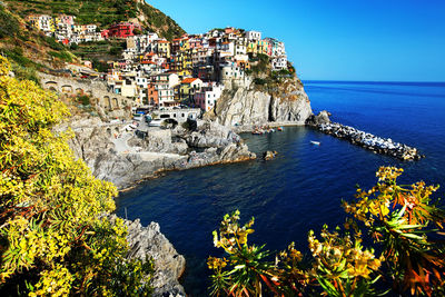 Scenic view of sea against blue sky