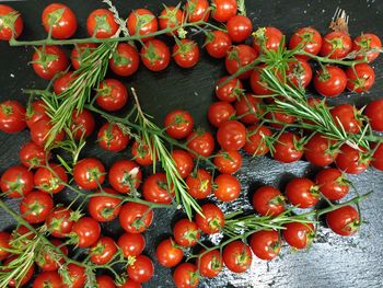 High angle view of cherries on table