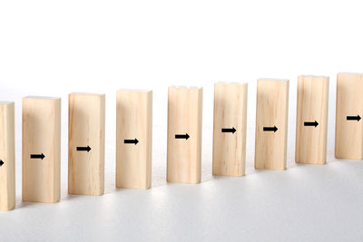 Close-up of objects on table against white background