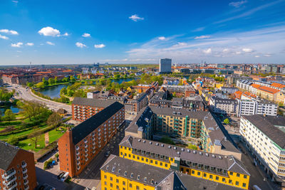 High angle view of cityscape against sky