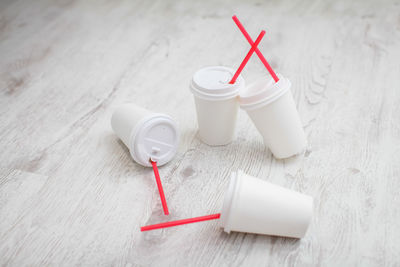 High angle view of glasses on table