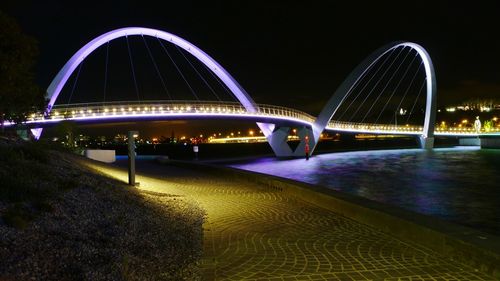 Illuminated fountain at night