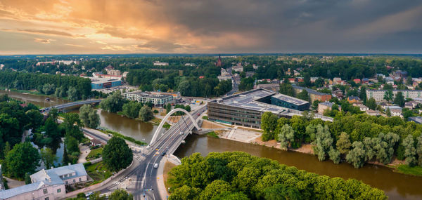 Cityscape of tartu town in estonia. aerial view of the student city of tartu.