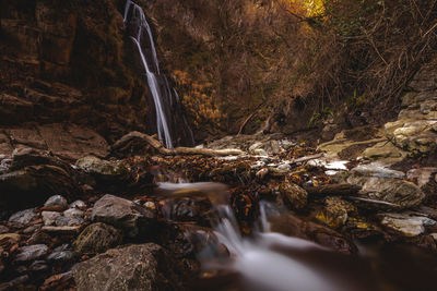 Stream flowing through rocks in forest