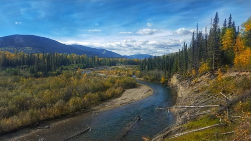 Scenic view of landscape against sky during autumn