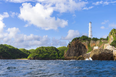 Scenic view of sea and buildings against sky