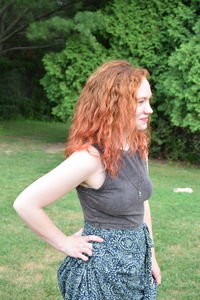 Woman standing on field