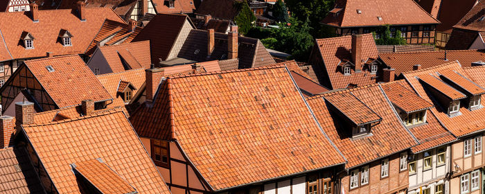 High angle view of buildings in city