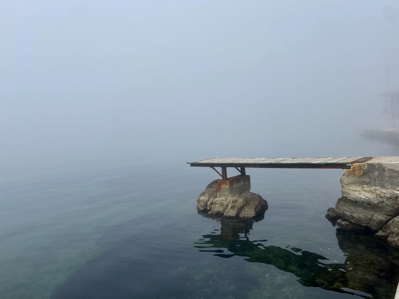 PIER ON LAKE AGAINST SKY