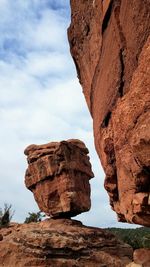 Low angle view of rock formation against sky