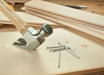 High angle view of tools on table