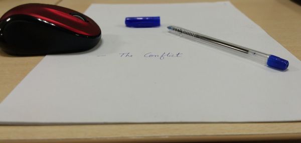 High angle view of pen on table