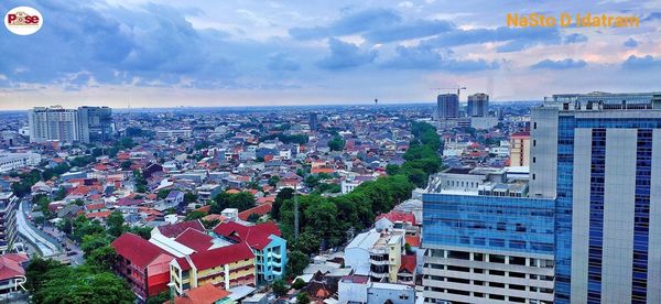 High angle view of townscape against sky