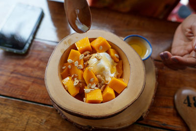 Close-up of food in plate on table