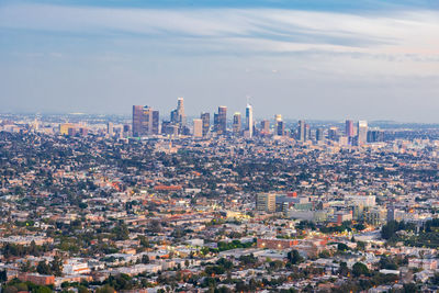 High angle view of buildings against sky in city