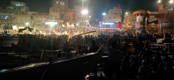 High angle view of illuminated street lights at night