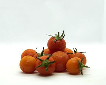 Close-up of oranges against white background