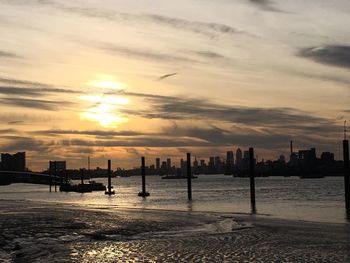 View of city at sunset