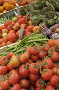 High angle view of fruits for sale at market stall