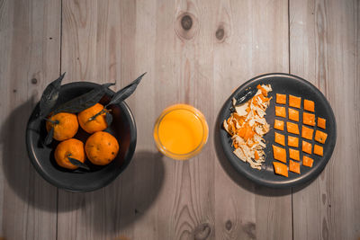 High angle view of fruits in bowl on table