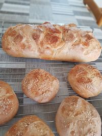 High angle view of bread on table