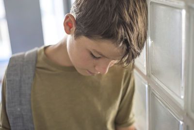 Close-up of boy at home