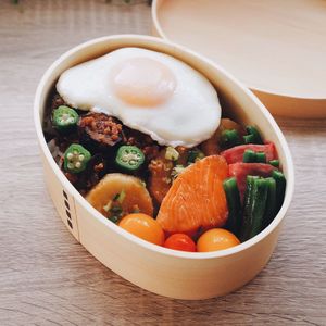 High angle view of food in bowl on table