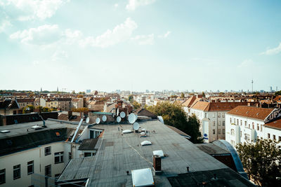 High angle view of townscape against sky