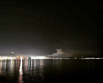 Scenic view of lake against sky at night