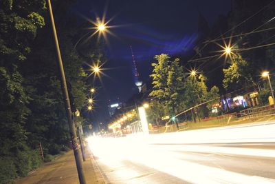 Light trails on road at night