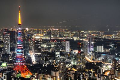 Illuminated cityscape at night