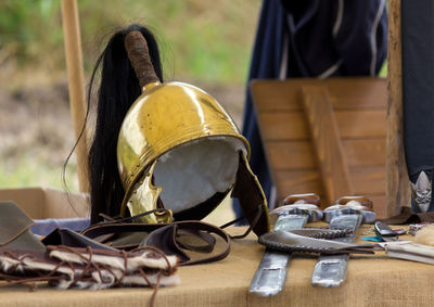 Close-up of shoes on table