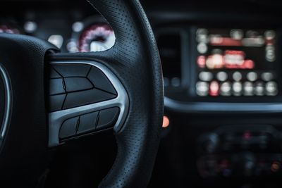 Close-up of car steering wheel