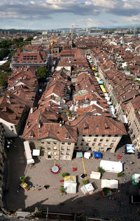 High angle shot of townscape against sky