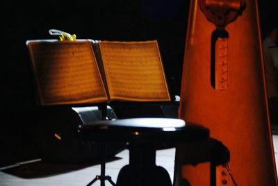 Close-up of illuminated stage