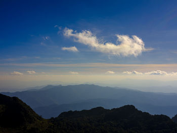 Scenic view of silhouette mountains against sky at sunset