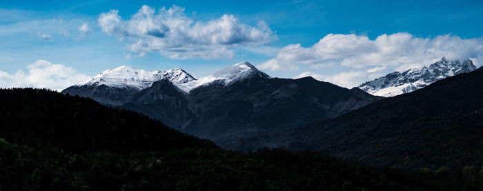 Scenic view of snowcapped mountains against sky