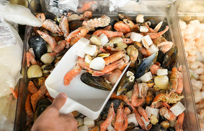 Close-up of seafood for sale at market