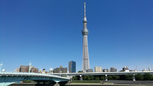 Low angle view of buildings against blue sky