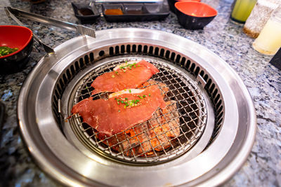 High angle view of fish in container