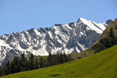 Scenic view of swiss alps against clear sky