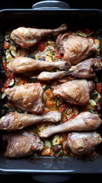 High angle view of food in tray