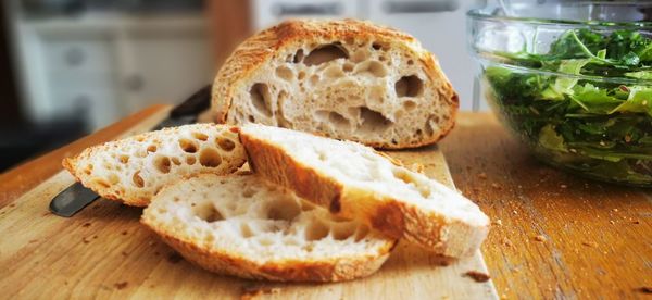 Close-up of bread on cutting board