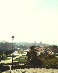 View of cityscape against clear sky