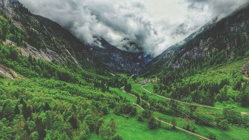 Scenic view of valley and mountains 