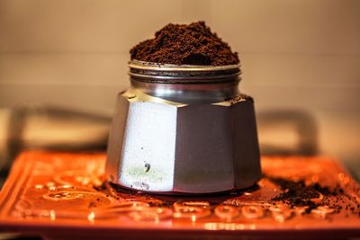 Close-up of moka with coffee 